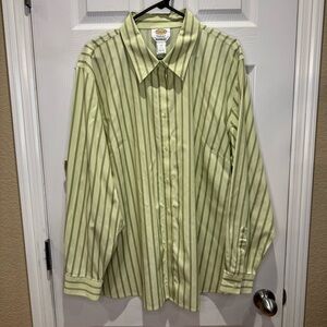 Talbot's Women's 24W Green Striped Long Sleeve Button Down Shirt
